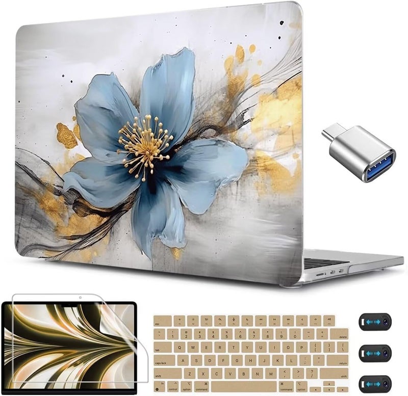 CISSOOK for MacBook Air 13.6 inch Case 2025 2024 2023 2022 Release Model A3240 A3113 A2681, Laptop Hard Shell Cases with Keyboard Cover Type C Adapter for MacBook Air 13 M2 M3 M4, Retro Golden Floral - Image 1